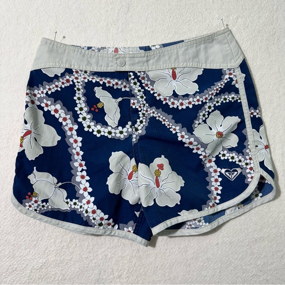 Roxy Endless Summer White Floral Navy Blue Board Shorts Juniors 5/27 Hawaii Surf - Picture 1 of 4